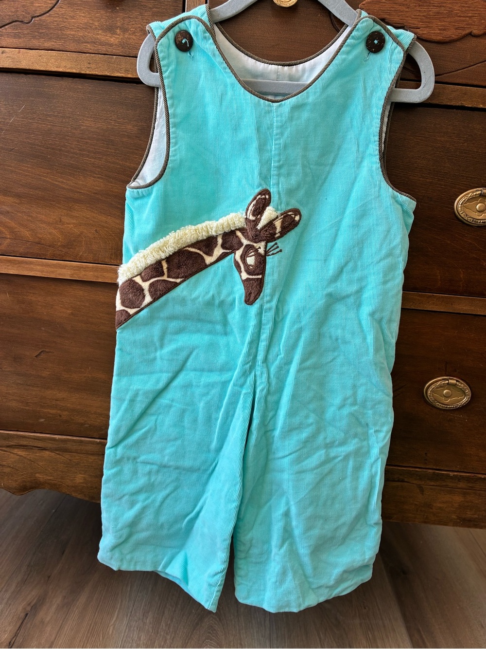 Turquoise Giraffe Appliqué Children's Romper